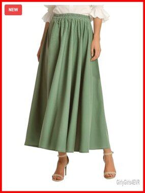 Women's Cotton Linen A-line Long Flowy Maxi Skirt with Pockets